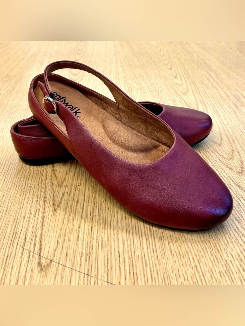 SoftWalk Sandy Burgundy Red Leather Slingback Ballet Flats 9M Dark Academia Fall